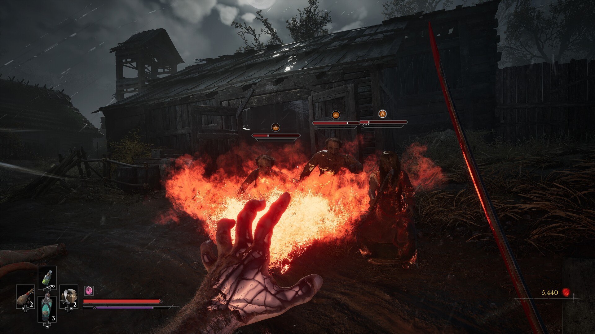 Valor Mortis — A fiery ability cast near a ruined building.