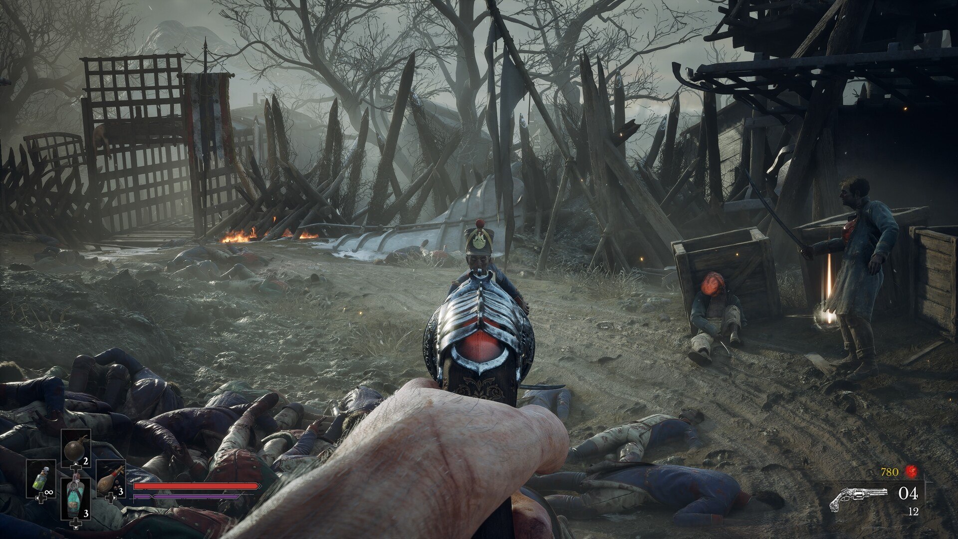 Valor Mortis — A pistol aimed along a battlefield path.