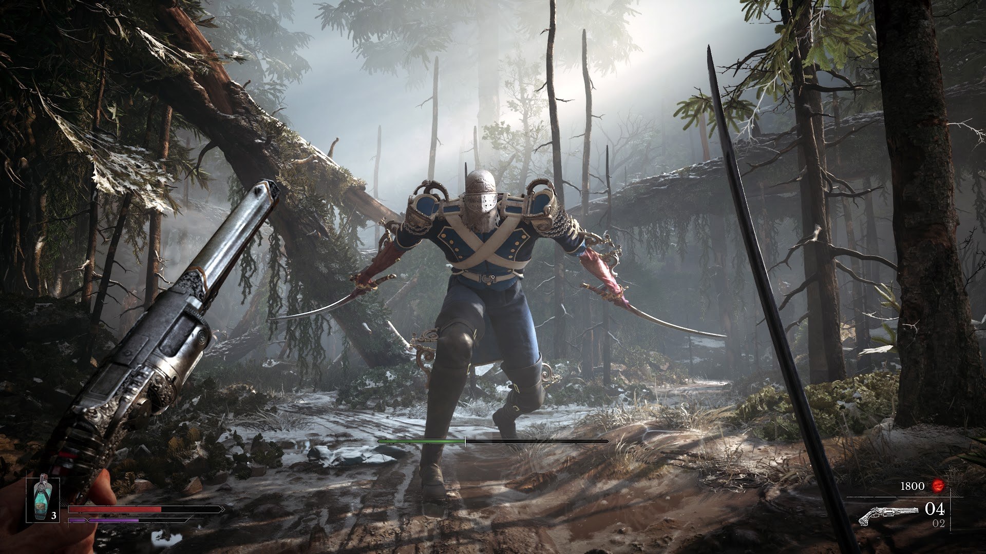 Valor Mortis — An armored enemy on a forest path.