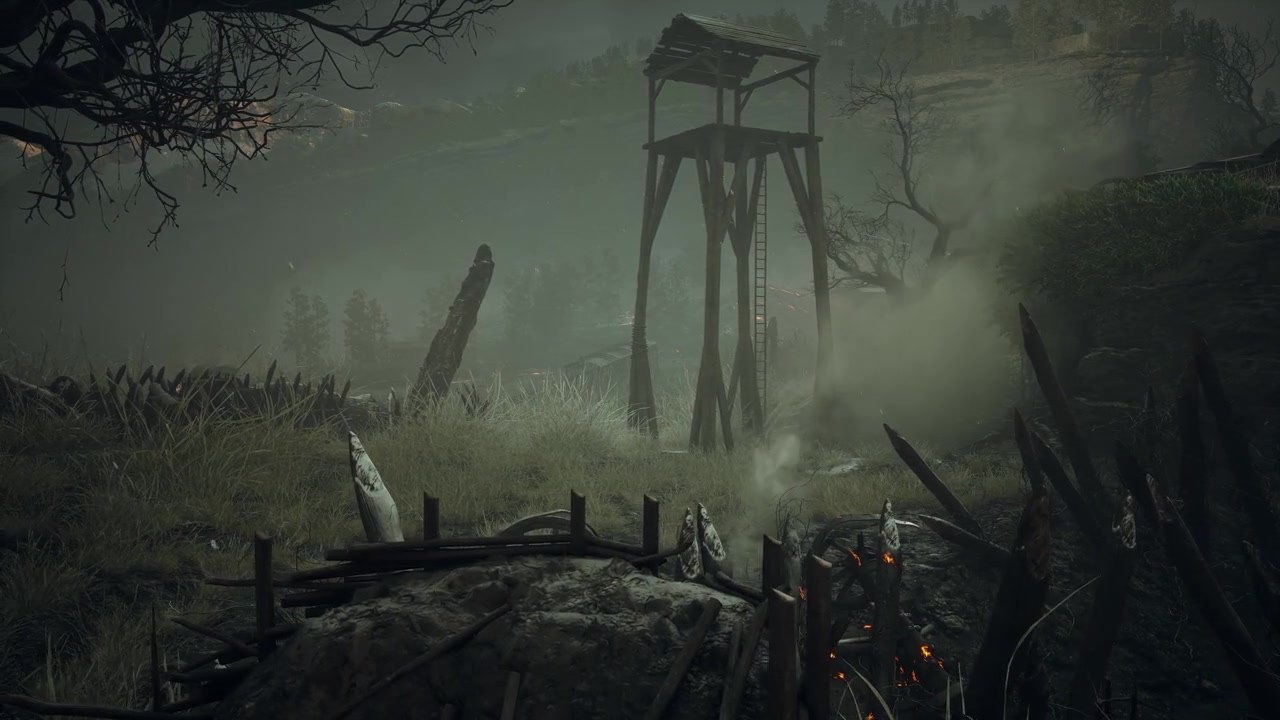 Valor Mortis — A misty landscape and wooden watchtower.